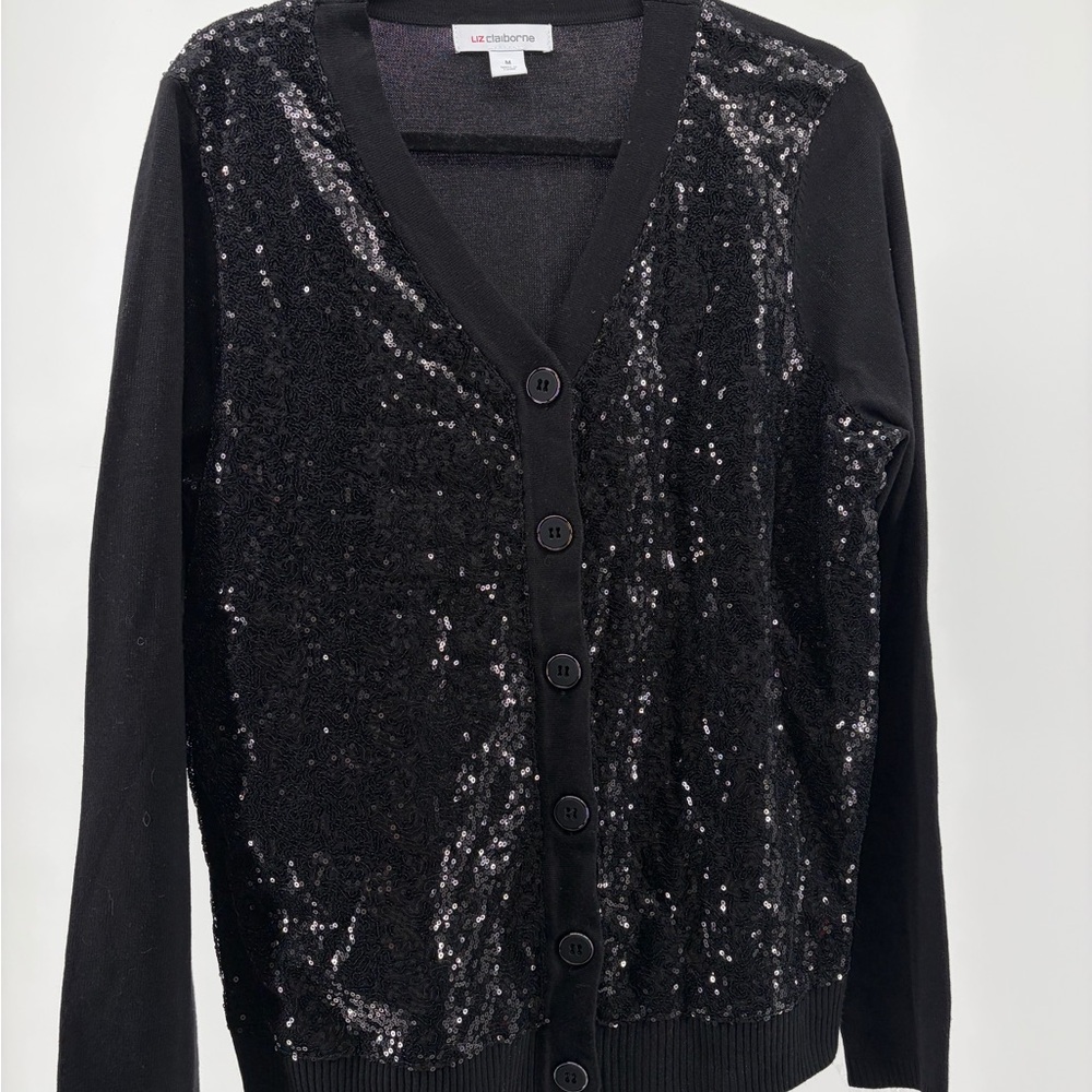 Liz‎ Claiborne Black Sequin Cardigan Long Sleeve NWT